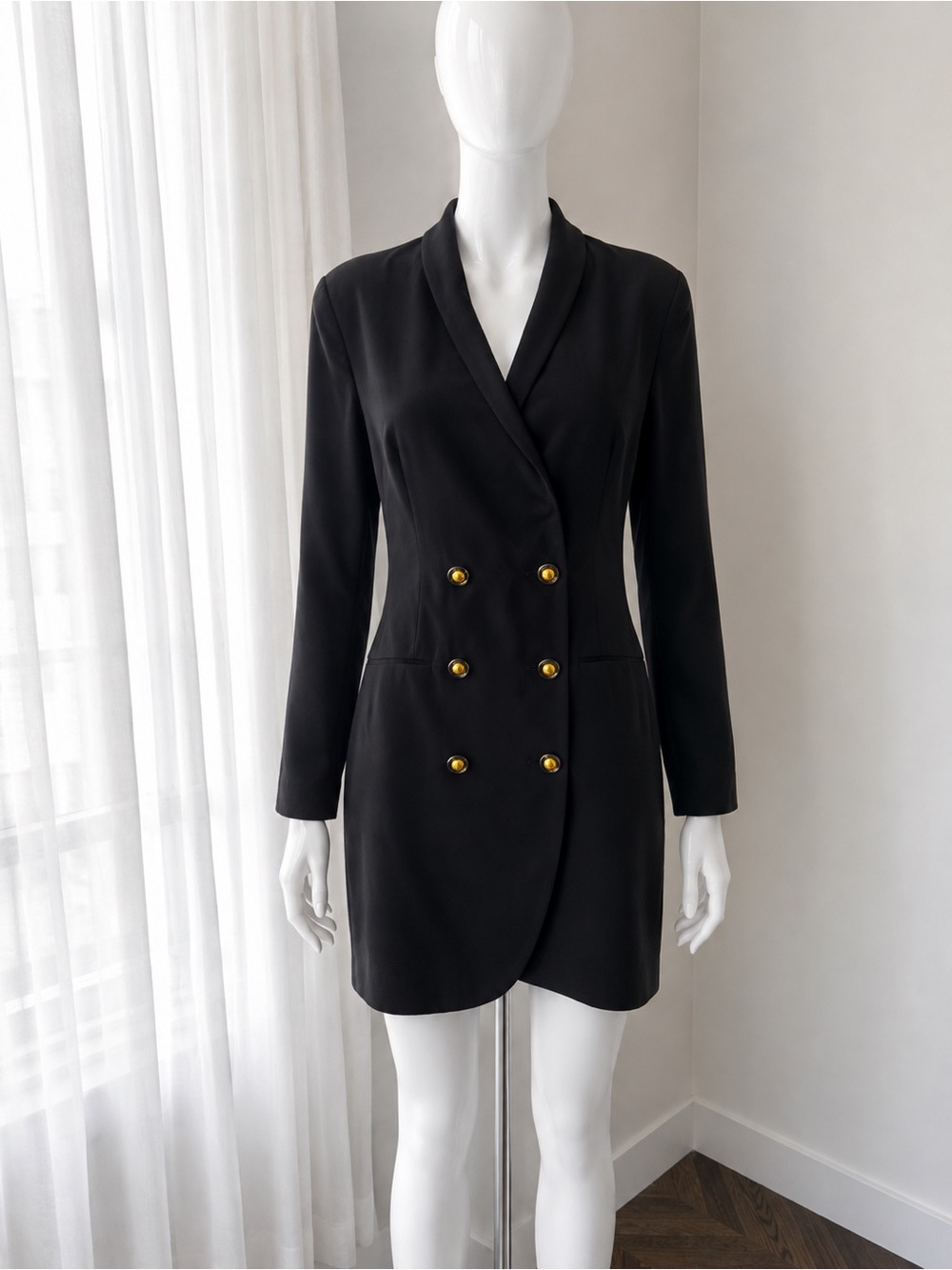 Vintage 90s Kenar Office Siren Black Blazer Mini Dress Sz 4